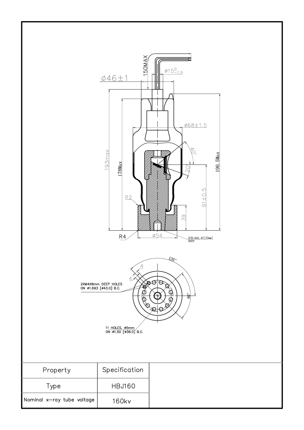 160kv 0.8 X-ray Tube for X-ray Baggage Scanner